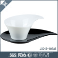 JX043-105AB 200CC tasse et soucoupe en porcelaine, tasse et soucoupe de couleur blanche et noire